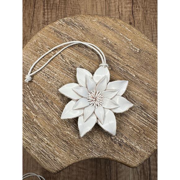 Christmas White Poinsettia Purse Charm Genuine Leather Christmas Holiday Charm - Picture 5 of 7